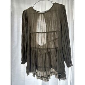 American Eagle Peasant Tunic Top Tiered Long Sleeve Boho Olive XS